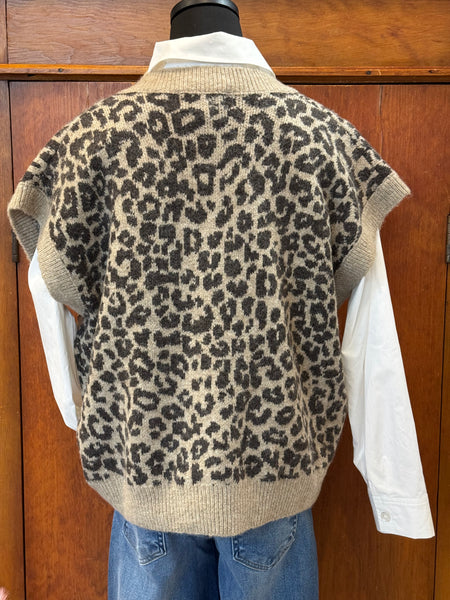 Leopard Print V-Neck Sweater Vest