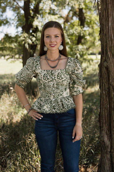 &Merci Scallop Lace Trim Top