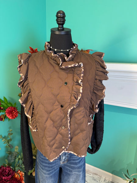 Umgee Leopard Trim Ruffle Vest