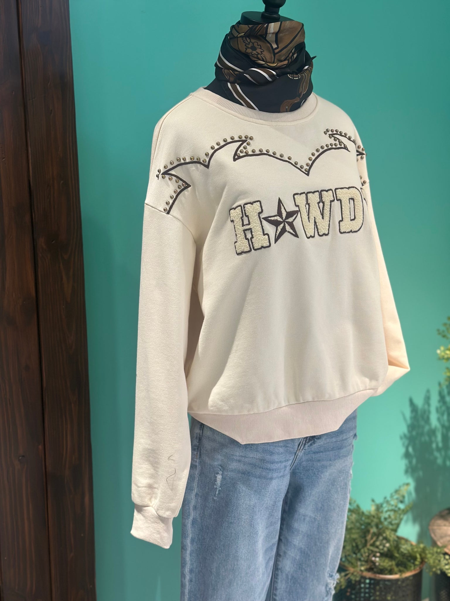 Howdy Stud Embroidered Sweatshirt