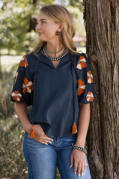 THML Puff Sleeve Tassel Top
