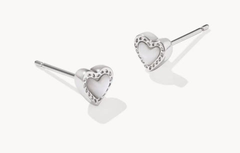 Kendra Scott Mini Ari Silver Heart Earring in Ivory MOP