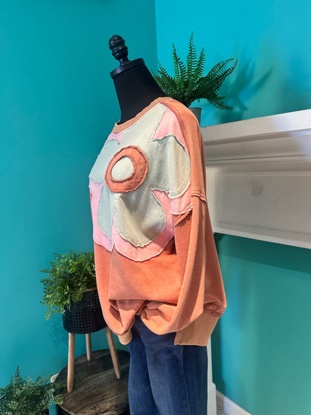 Easel Long Sleeve Flower Patch Top