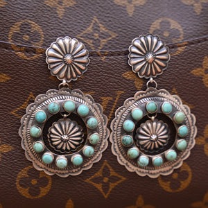 Double Concho Turquoise Statement Earring