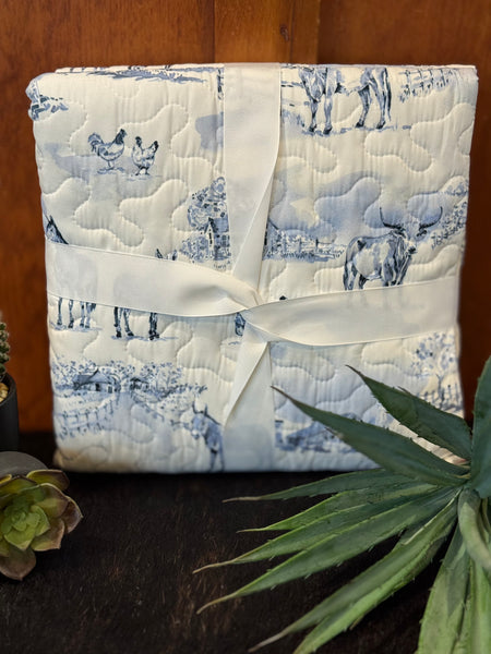 Donkey Toile Blue Baby Blanket