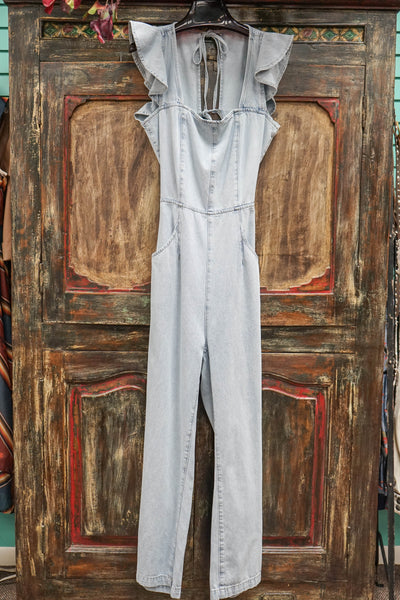 Ruffle Denim Jumpsuit