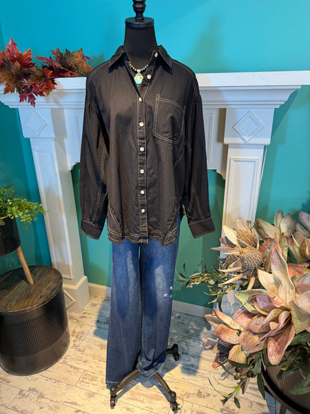Ive/SoMe Contrast Stitch Button Up Shirt