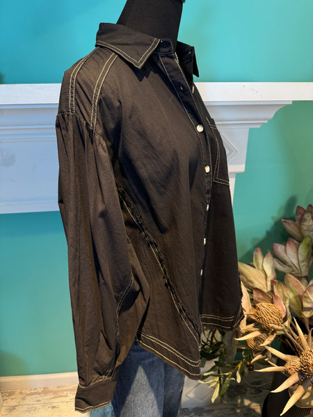 Ive/SoMe Contrast Stitch Button Up Shirt