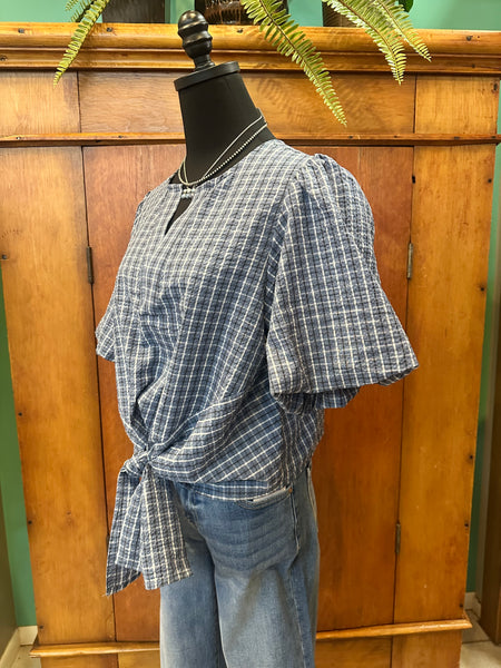 The Plaid Tie Front Top