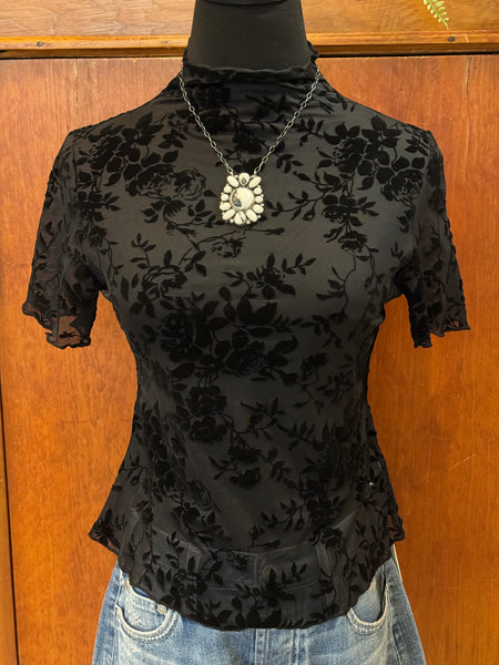 Floral Flocked Short Sleeve Top
