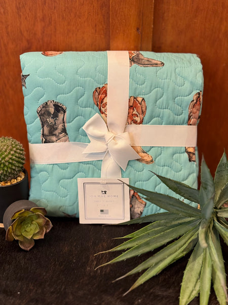 Thunderbird Boots Turquoise Baby Blanket