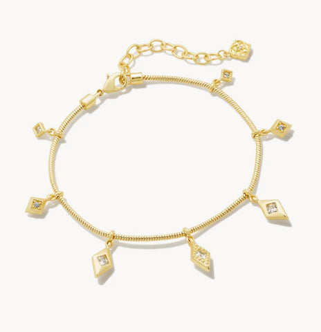 Kendra Scott Kinsley Gold Delicate Chain Bracelet in White Crystal