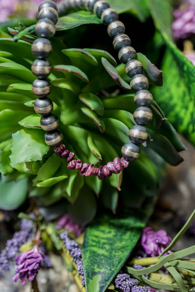 18” 10mm Navajo Pearls with Purple Spiny Oyster