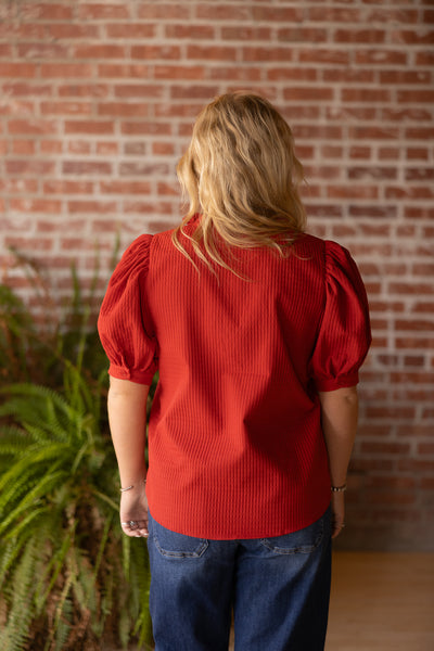 Puff Sleeve Ruffle Textured Top