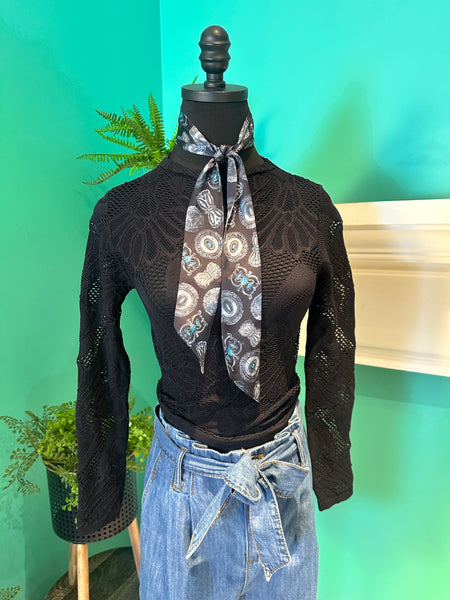 Jacquard Mock Neck Long Sleeve Top