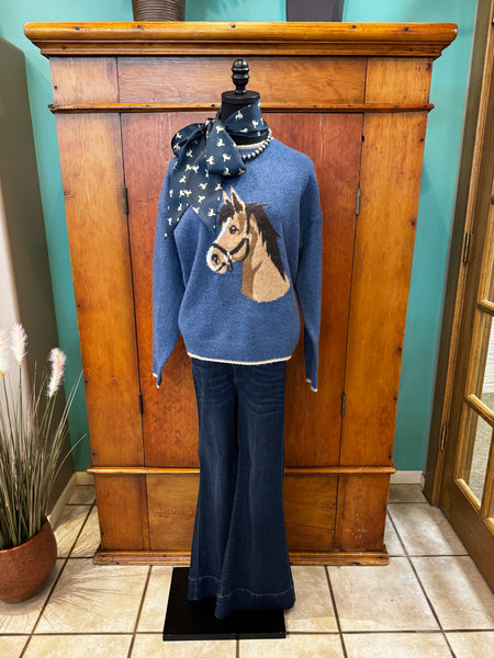 Horse Jacquard Stitch Trim Sweater