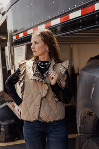 Umgee Leopard Trim Ruffle Vest