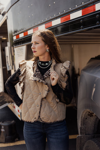 Umgee Leopard Trim Ruffle Vest