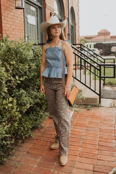 High Rise Straight Leopard Jean