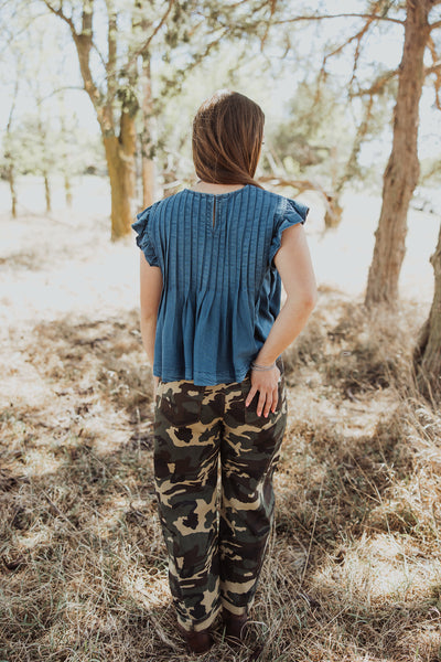 Risen Camo High Rise Barrel Jean