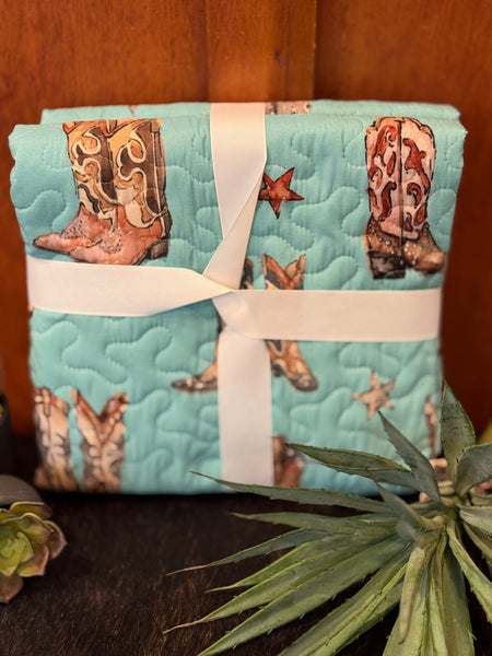 Thunderbird Boots Turquoise Baby Blanket