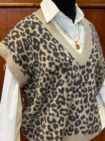 Leopard Print V-Neck Sweater Vest