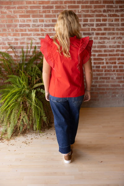 Stitch Detail Ruffle Game Day Top