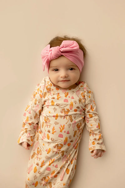 Knotted Infant Gown in Saddle Up, Cowgirl Toile