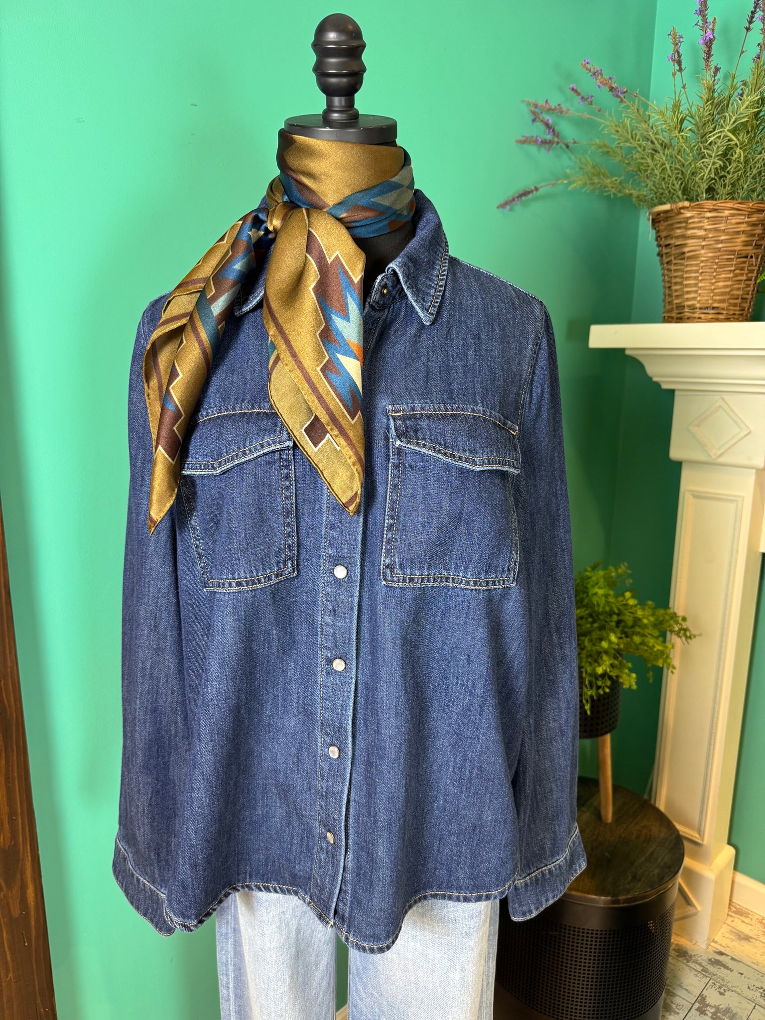 Liverpool Pearl Snap Denim Shirt