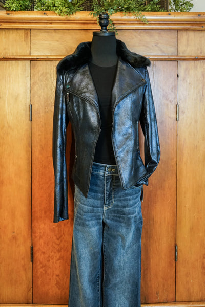 Joseph Ribkoff Moto Jacket Faux Leather with Fur