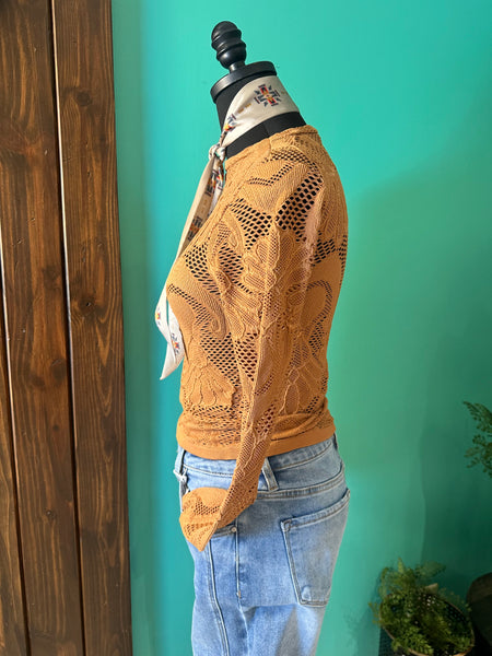 Jacquard Mock Neck Long Sleeve Top