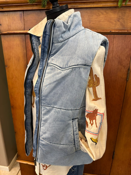 Hem & Thread Denim Western Yoked Vest