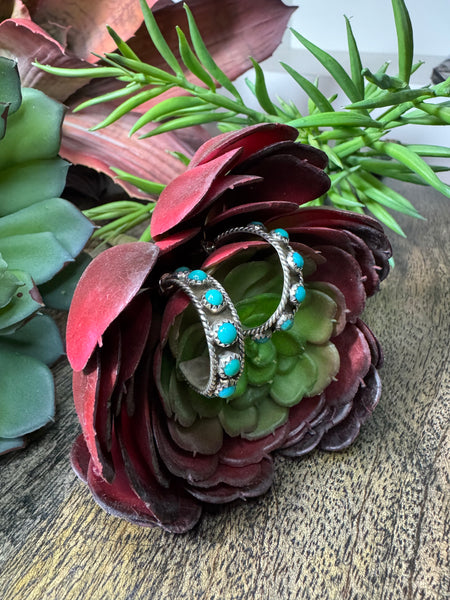 ALZ Texas Medium Zuni Style Turquoise Hoop Earring