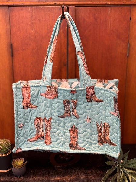 Thunderbird Boots Turquoise Quilted Tote Bag