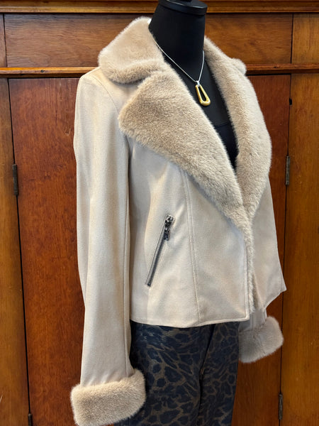 Joseph Ribkoff Faux Leather/Fur Biker Jacket