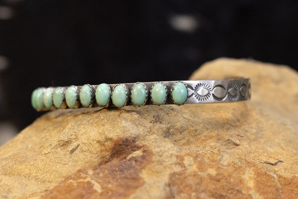 ALZ 11 Stone Turquoise Stacker Cuff Bracelet