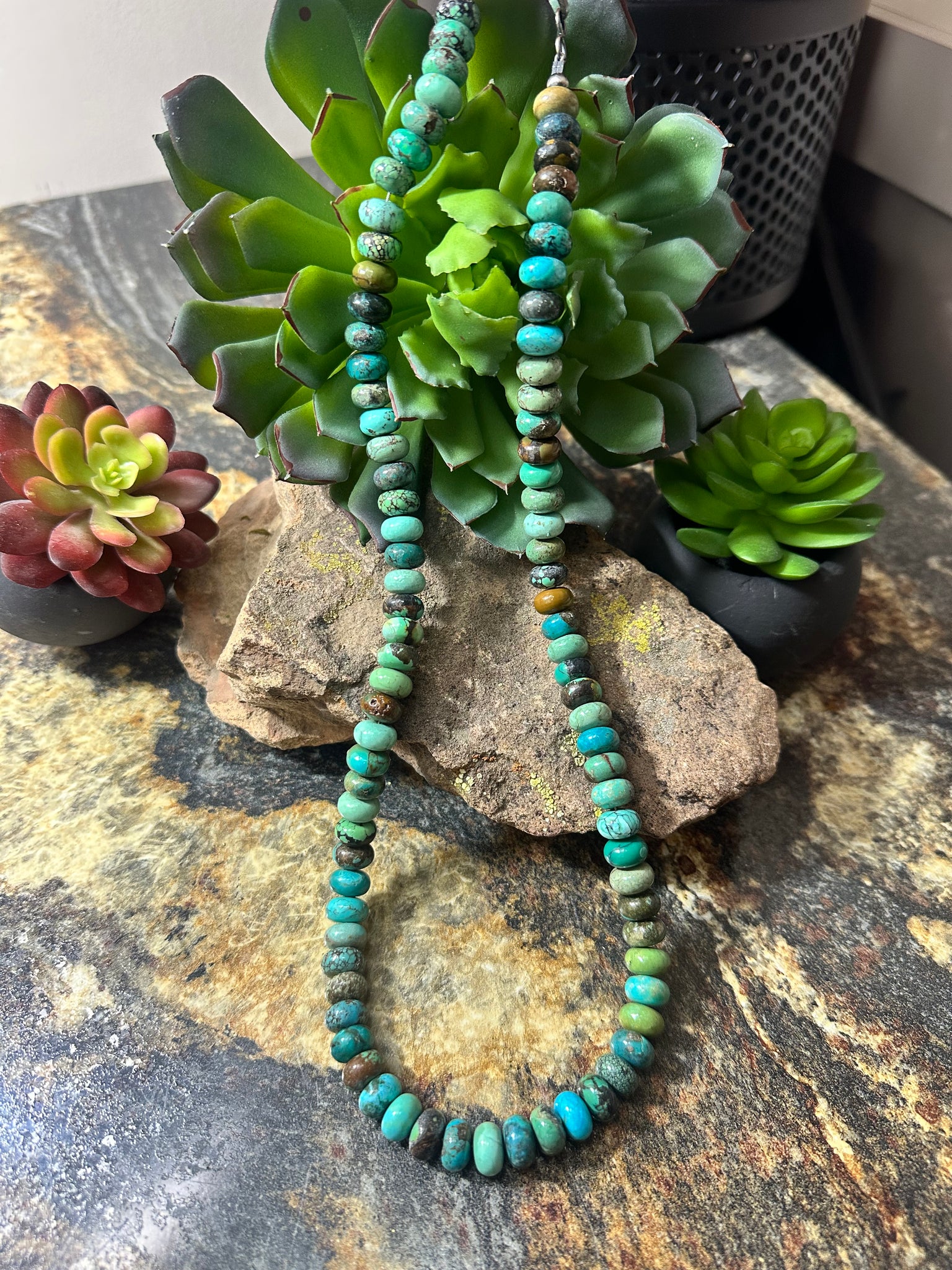 Turquoise Rondelle 10 MM Beaded Necklace