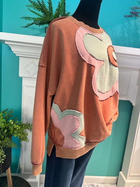 Easel Long Sleeve Flower Patch Top