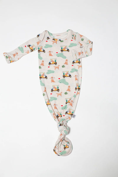 Knotted Infant Gown in Barks & Birdies