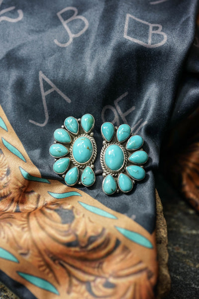 ALZ Turquoise Half Cluster Post Earring