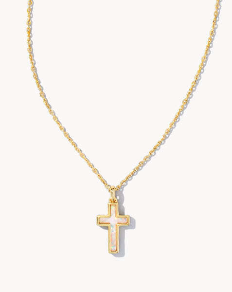 Kendra Scott Cross Pendant Necklace in Gold and White Opal