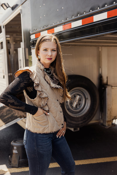 Umgee Leopard Trim Ruffle Vest