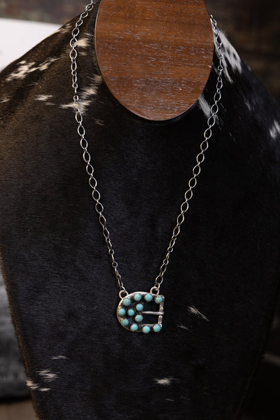 ALZ Turquoise Cluster Buckle Necklace