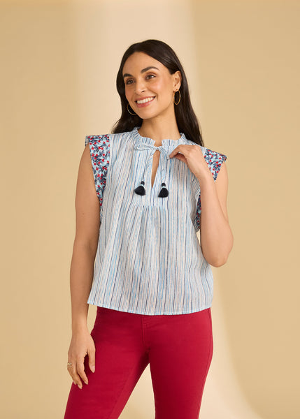 FDJ Embroidered Flutter Sleeve Top