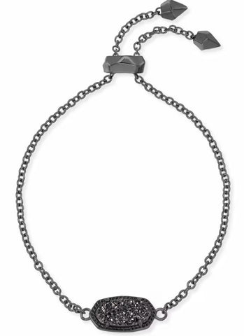 Kendra Scott Elaina Gunmetal Adjustable Chain Bracelet in Black Drusy