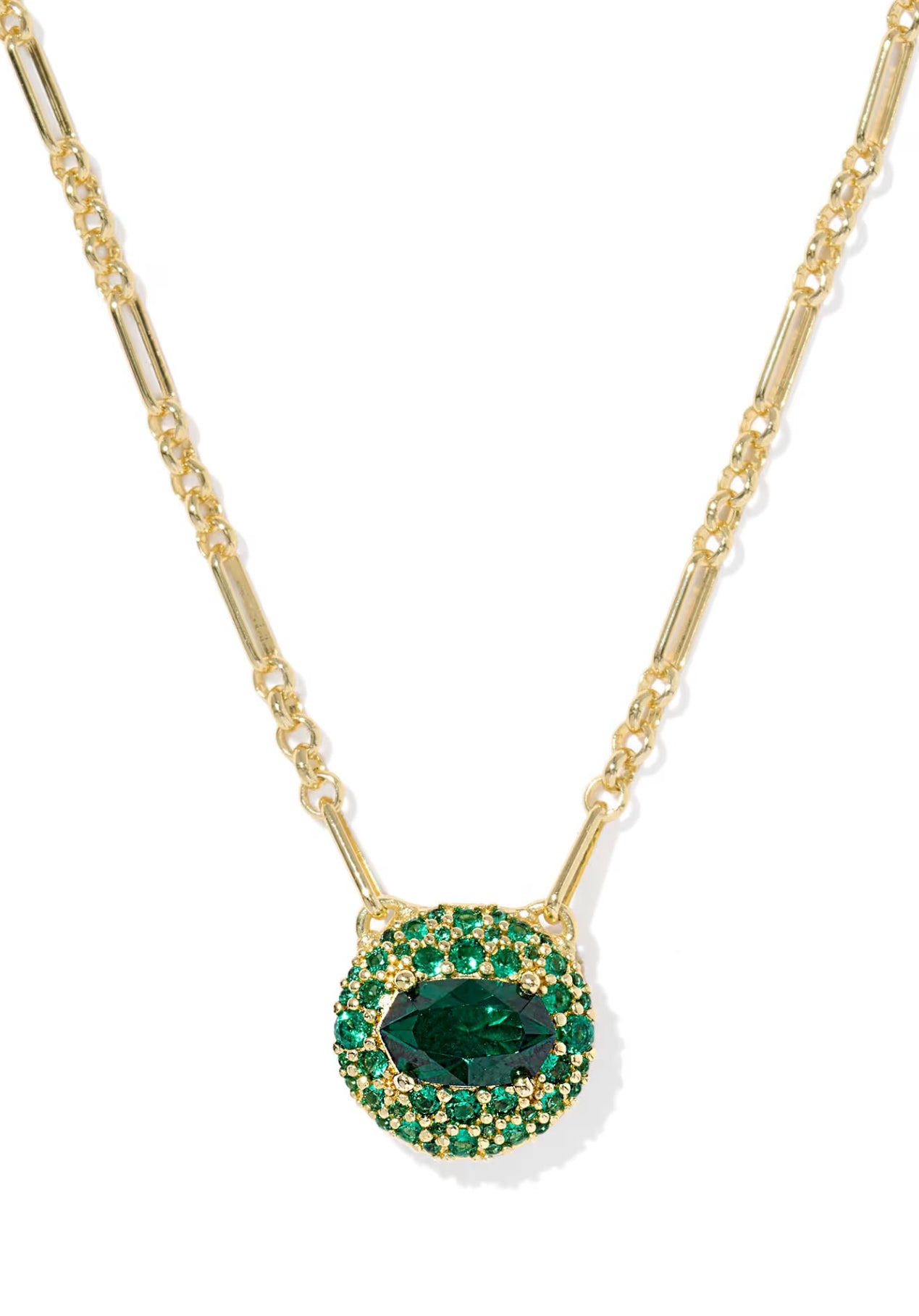 Kendra Scott Bella Gold Short Pendant Necklace in Dark Green Crystal