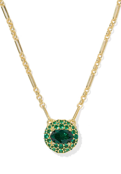Kendra Scott Bella Gold Short Pendant Necklace in Dark Green Crystal