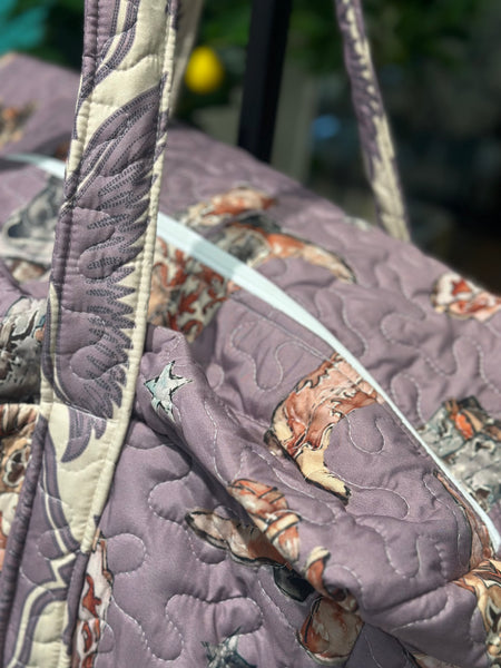 Ida Mae Thunderbird Boots Purple Quilted Weekender Duffle