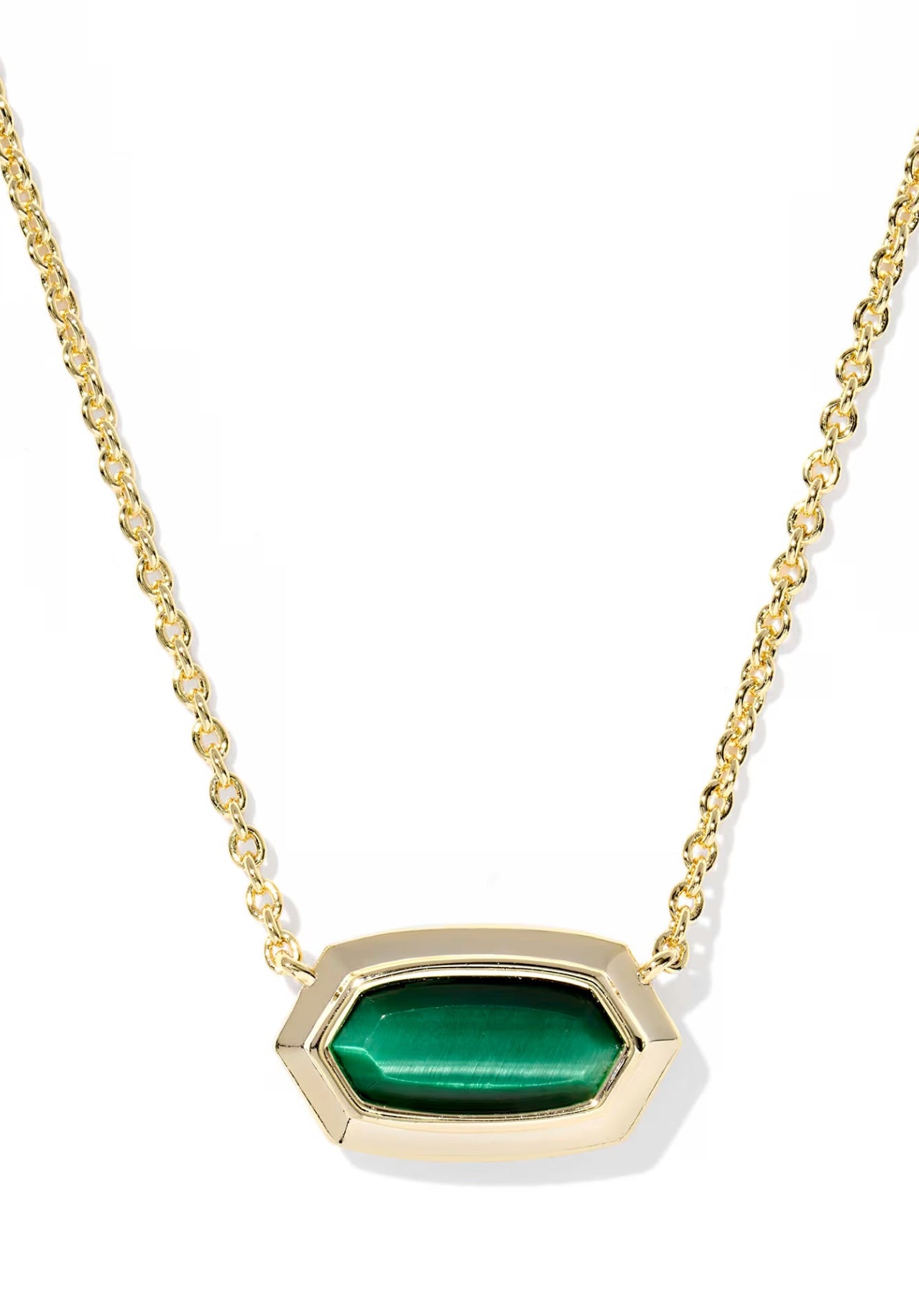 Kendra Scott Elisa Bezel Gold Short Pendant Necklace in Green Tigers Eye