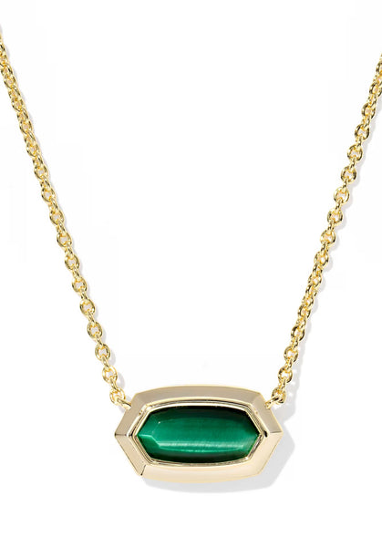Kendra Scott Elisa Bezel Gold Short Pendant Necklace in Green Tigers Eye